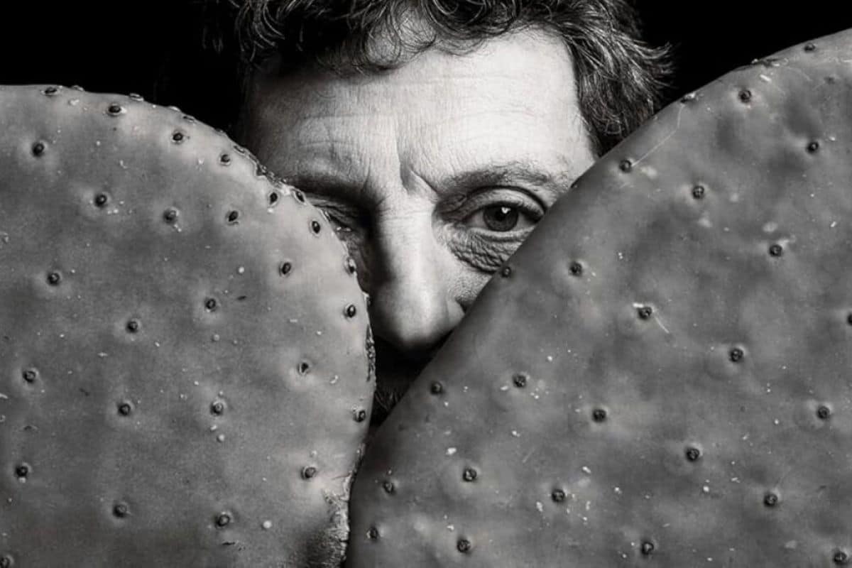 Man and cactus