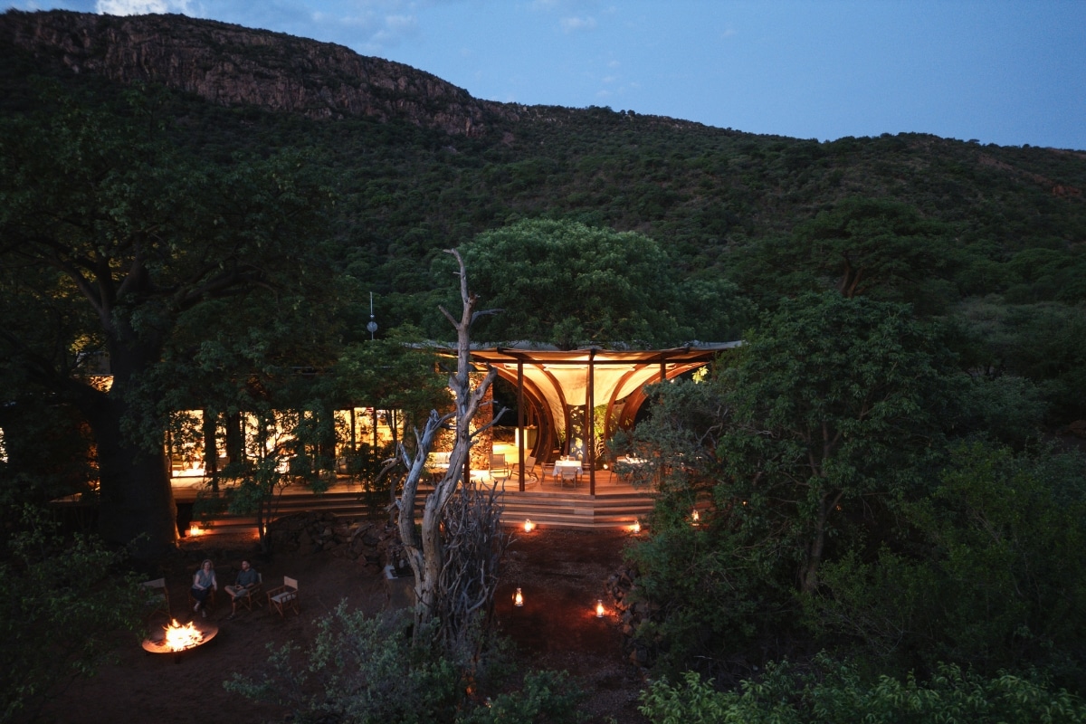 Aerial view of the evening at the lodge