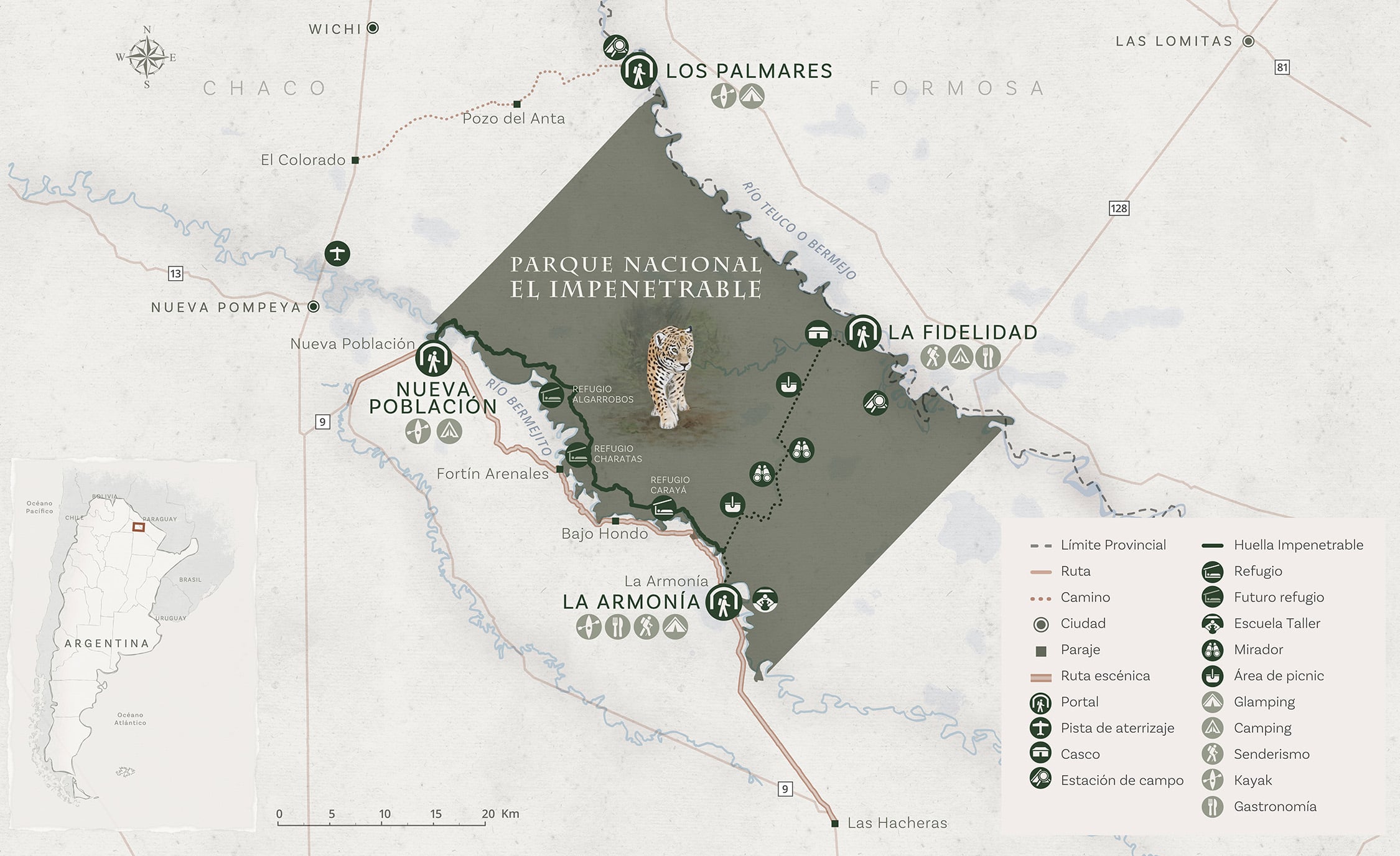 Map of El Impenetrable, Chaco, Formosa, in Argentina.