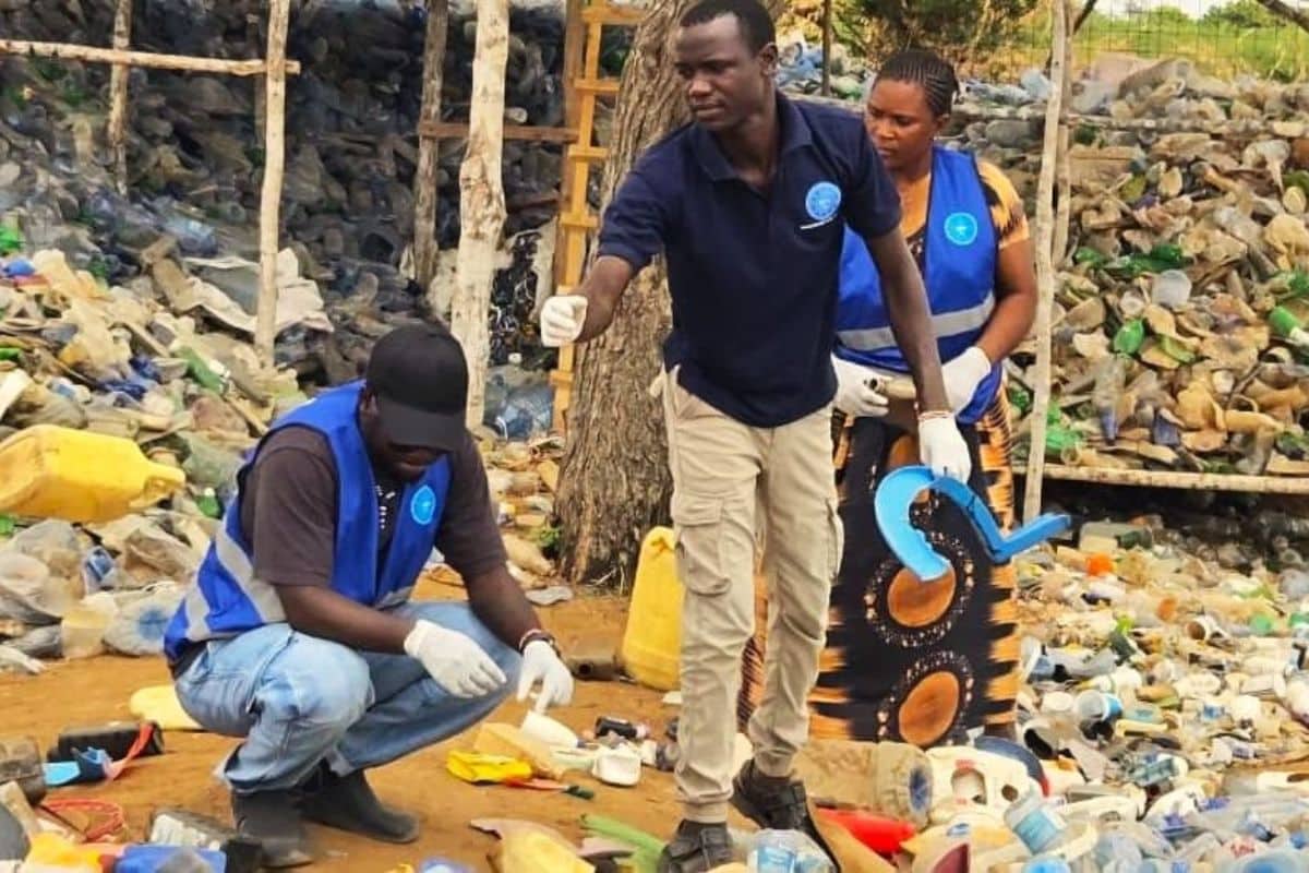 People collecting plastic waste