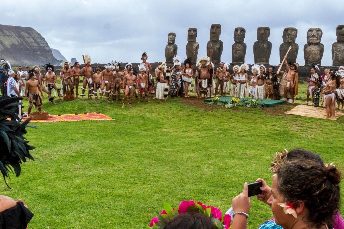 Indigenous people celebrating on Easter Island